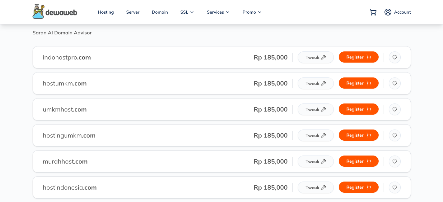 ai domain advisor - cari nama domain