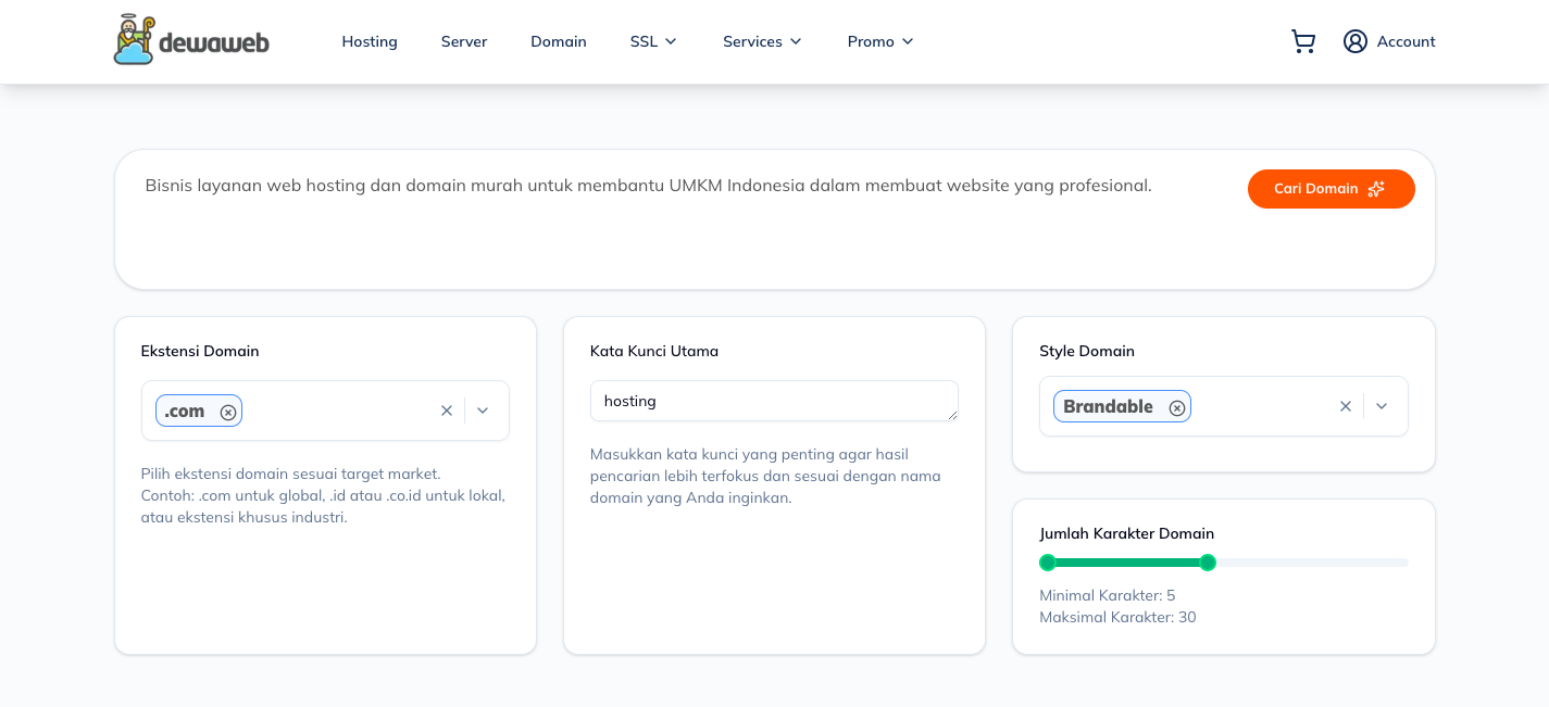 ai domain advisor - masukkan kata kunci relevan
